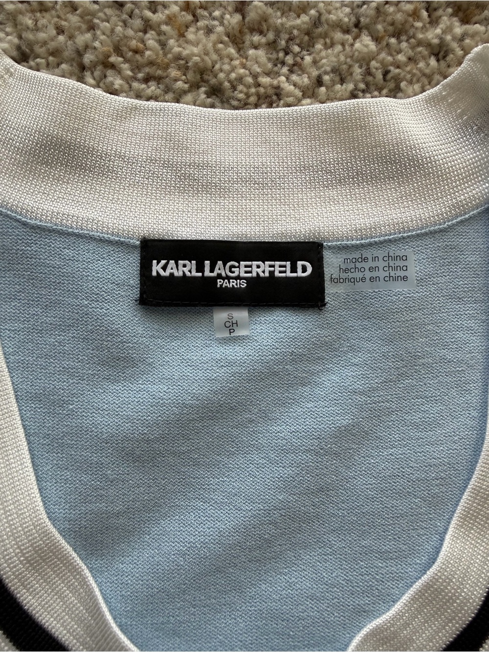 Karl Lagerfeld Sky Blue Sleeveless camisole with White & Black Trim - Picture 2 of 6